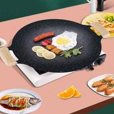 1 st non-stick gjutjärnspanna och pizzapanna, dubbelt handtag med non-stick grillpanna, för dosa, majsbröd, rund grillpanna, rund grillpanna, med hand - Svart (XL)