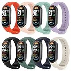 CHARNASI 8 st armband kompatibelt med Xiaomi Mi Band 9/Xiaomi Mi Band 8, mjukt silikon sportarmband för Xiaomi Mi Band 9 herr dam,