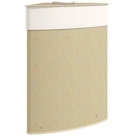 Hörntvättkorg Beige 55 L Bambu Metallram Med Tygpåse