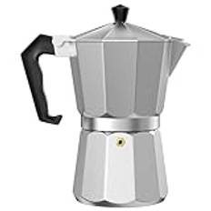 WinGluge Moka Kaffebryggare, Express Kaffebryggare, Kaffekanna 6 Koppar, Kaffebryggare, Silikonpackning, Säkerhetsventil, Anti-skållningshandtag, Ej Lämplig För Induktion, Aluminium, Silver