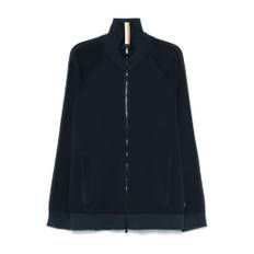 Hugo Boss, Stickade tröjor & koftor, Herr, 2Xl, Blå tröja med dragkedja och hög krage - blue (2XL)