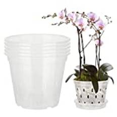 BestAlice 5-pack orkidékruka, 6 tum orkidékrukor med hål och fat, genomskinliga orkidékrukor i plast för växt och omplantering, trädgårdsplanterare, krukor för hemmakontor, Vitt, 6 inch