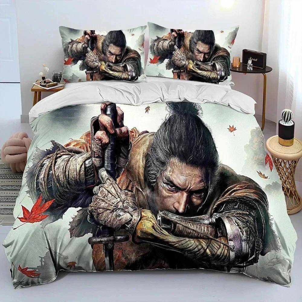 3D-tryck S-Sekiro Shadows Die Twice Spel Sängkläder Set Påslakan Sängset Täcke Örngott Täcke king Queen Size US Twin 173x218cm