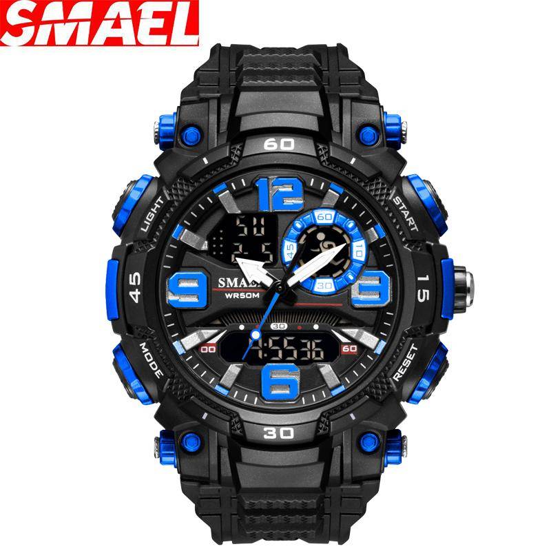 SMAEL Quartz Watch For Men Watch 50M Vattentät Stoppur Dual Display LED-klockor Manklocka Sportklockor Digital militärarméklocka orange
