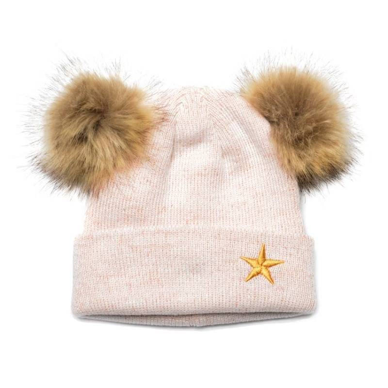 Mini Dreams mössa dubbel Pom Pom 3-6 mån, rosa