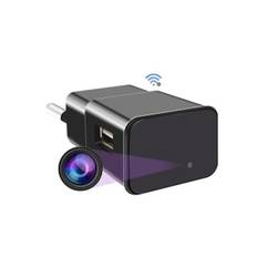 Mini smart spionkamera USB-oplader Europæisk stik, WIFI og DV-betjening, HD 1080P + 128GB micro SD-kort