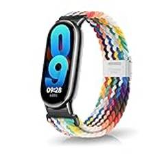 MiRowy Armband för Xiaomi Smart Band 9/Xiaomi Smart Band 8, lättviktigt, andningsbart ersättningsband, justerbart nylonflätat elastiskt armband för Xiaomi Smart Band 9/Xiaomi Smart Band 8 - iriserande