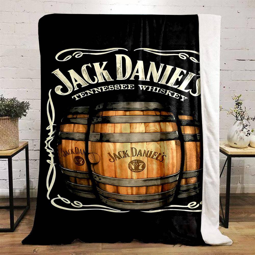 Jack Daniel's Whiskey Barrel Design  Mönstrat flanellfilt perfekt för sovrummet vardagsrummet, soffan eller en liten tupplur white