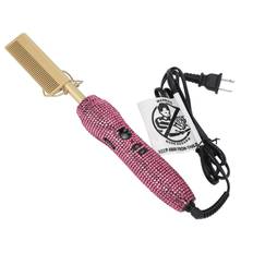 Hair Straightener Brush Stylish Rhinestones Fast Heating Straightener Comb for Hair Styling Rose UK Plug
