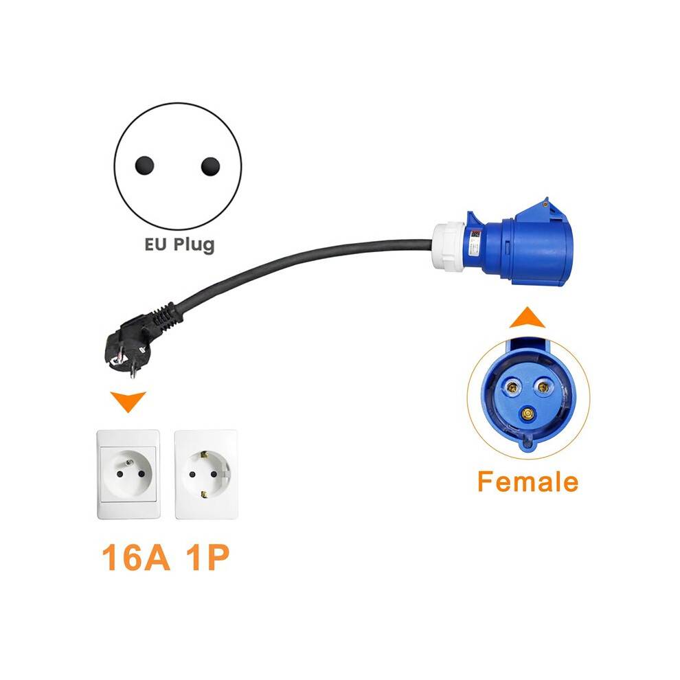 2X EV Charger Female Plug 3 Pins Adapter Waterproof Connection WallMount Socket 32A 1Phase 7KW Portable Charger EU Plug