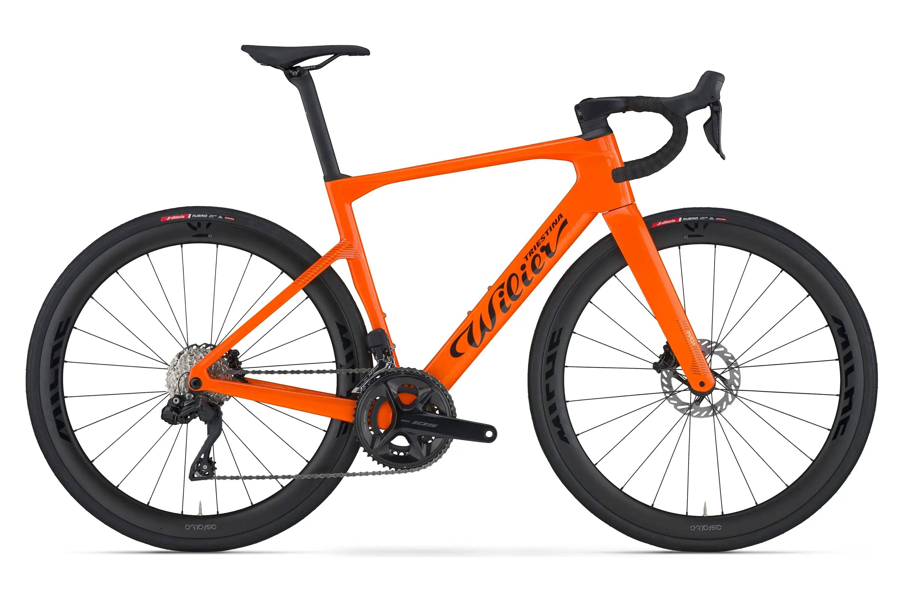Wilier Rapida 2026 - Shimano 105 Di2 2x12sp - MICHE ASFALTO 45 CARBON - 153 / m / midday orange glossy (m)