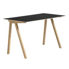 HAY - CPH90 2.0 Desk Lacquered Oak Frame L130 X W65 X H74  Black Linoleum Tabletop Lacquered Edge - Skrivbord - Ronan & Erwan Bouroullec - Svart - Trä