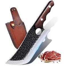 DRAGON RIOT Scharfes Hackmesser Japanisches Küchenmesser Robustes Kochmesser Handgeschmiedete Messer Outdoor mit Lederscheide Profi Metzgermesser Fleischerbeil für Weihnachtsgeschenke