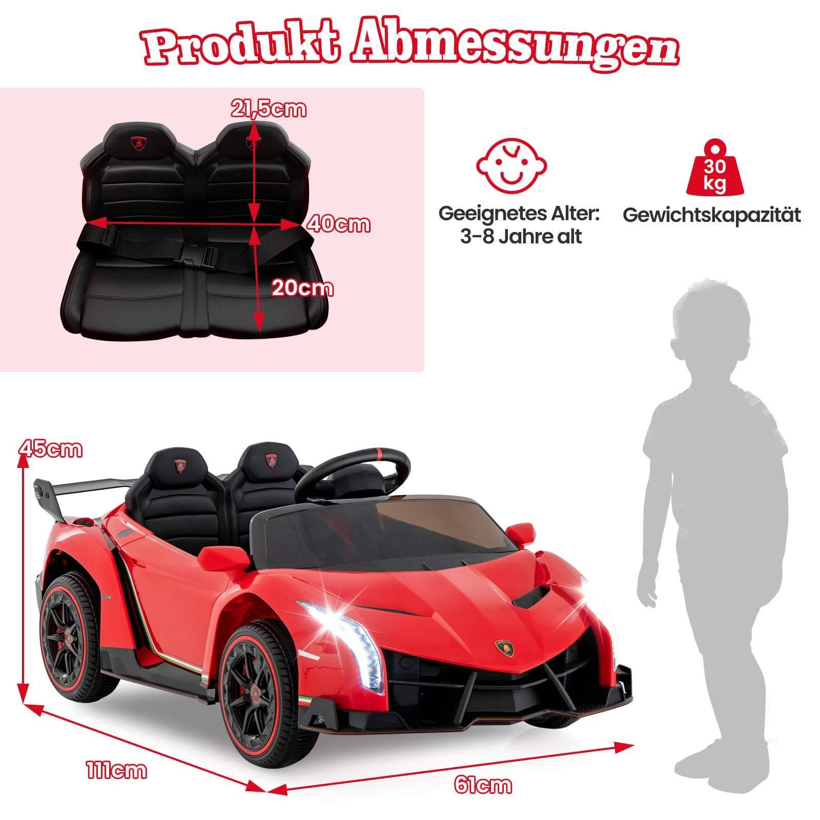Børne Lamborghini Ride-On Bil – Fjernbetjening, LED, Musik, Rød