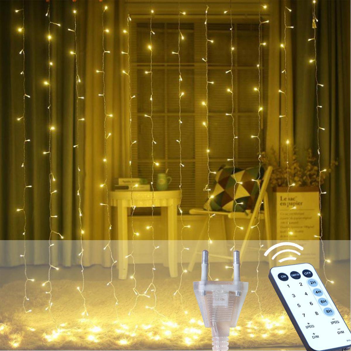 2/3/6m fjärrkontroll LED Gardin Fairy Lights Jul Led uteplats Party Bröllop Fönster Dekor Utomhus Strängljus för nyår