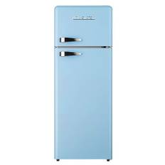 Wolkenstein Retro Kühl-Gefrier-Kombination GK212.4RT LB | 211 Liter | 39 Liter 4 Sterne Gefrierfach | Nur 41 dB | LED-Beleuchtung | Silber Applikationen | Freistehend