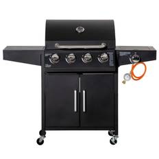 Gasgrill 4 Brændere + 1 Sidebrænder Sort med Hjul 132,4 cm x 55 cm x 109 cm