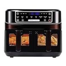 Vakuumfritös med 2 kammare och fönster, Emphsism 10L Dubbel Airfryer XXL med 2 * 5L lådor, hetluftfritös med pekskärm och 8 automatiska program, Air Fryer utan olja