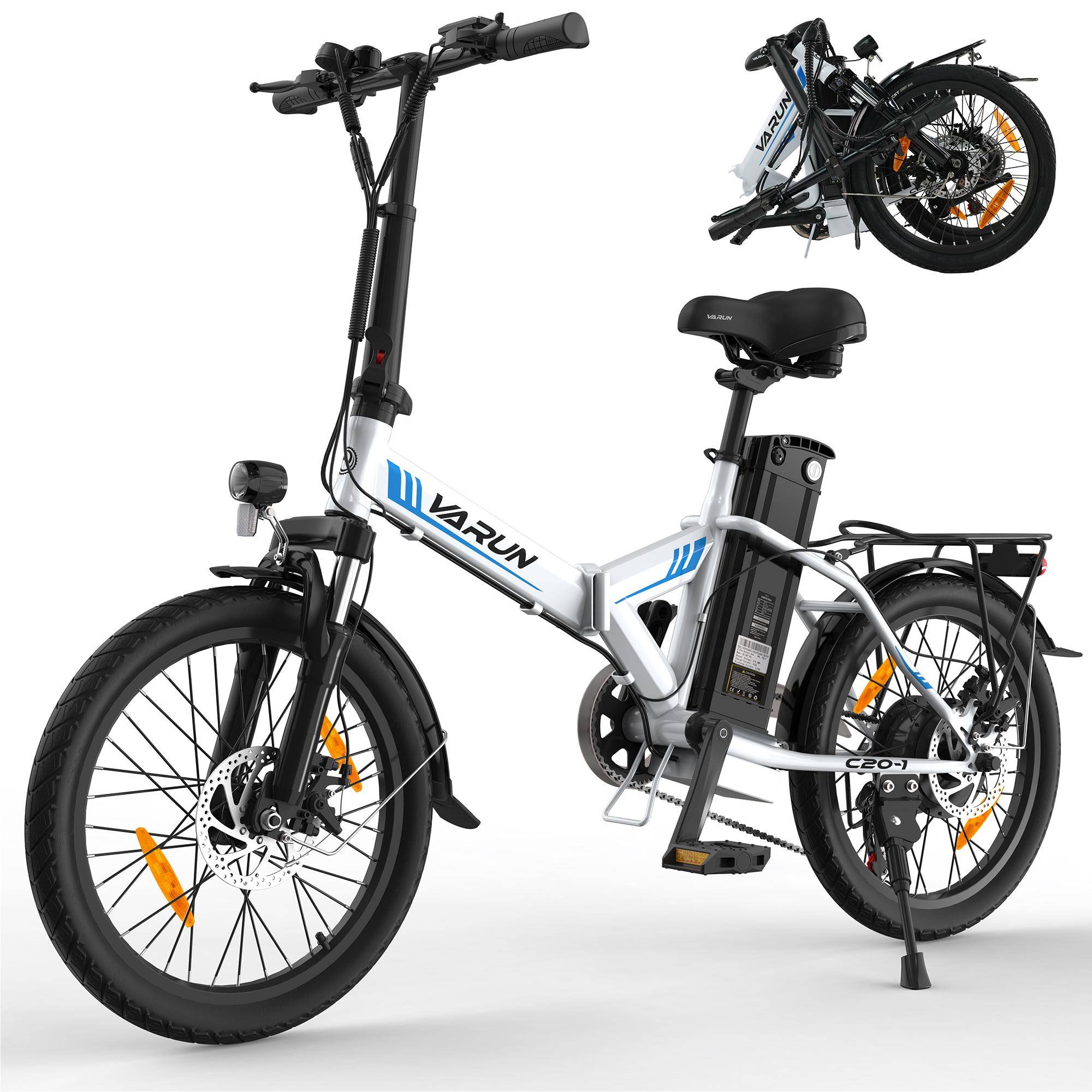 VARUN C20-1 Vuxen Elcykel 250W Tyst Motor 48V 7.8AH Skyddat Batteri Lättviktig Ram för Enkel Transport vit