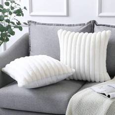 1pc White Rabbit Fur Plush Pillowcase, Soft & Comfortable Anti-shedding Fabric, Modern Sofa Decor With Holiday Home Decor Cushion Cover, For Family Be - White - Multi-size