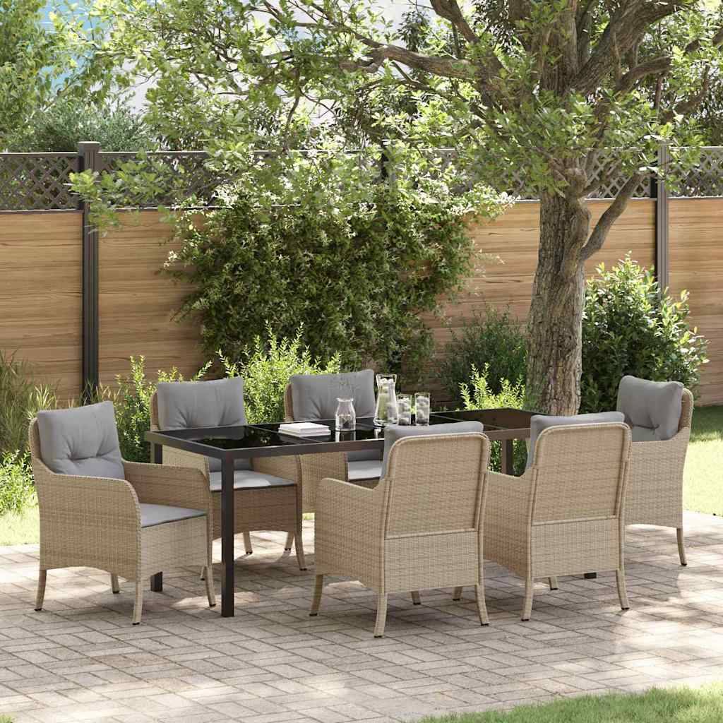 vidaXL Trädgårdsmöbelset med kudde 7 pcs Beige konstrotting