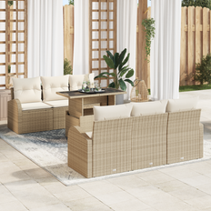 vidaXL 7 Deles Have Sofa Sæt med Puder Beige Poly Rattan&&vidaXL 2-Sæde Have Sofa med Opbevaring&Puder Beige Poly Rattan