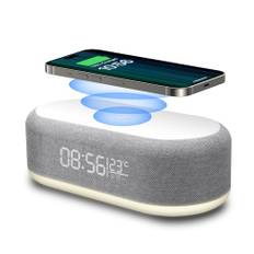 PDKUAI 4 in 1 Wecker Digital mit Ladestation,15W Kabelloses Schnell Ladegerät für iPhone/Samsung/Pixel,LED-Display mit Temperatur,Alarm Clock 3 dimmbares Nachtlicht und USB-Ladegerät (weiß)