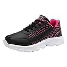 Generiska sneakers dam läder eleganta, löparskor dam halkfria, sneakers lätta sportskor vattentäta fritidsskor sportiga slip-skor tjock sula utomhusskor mjuk sula, Het rosa, 36 EU