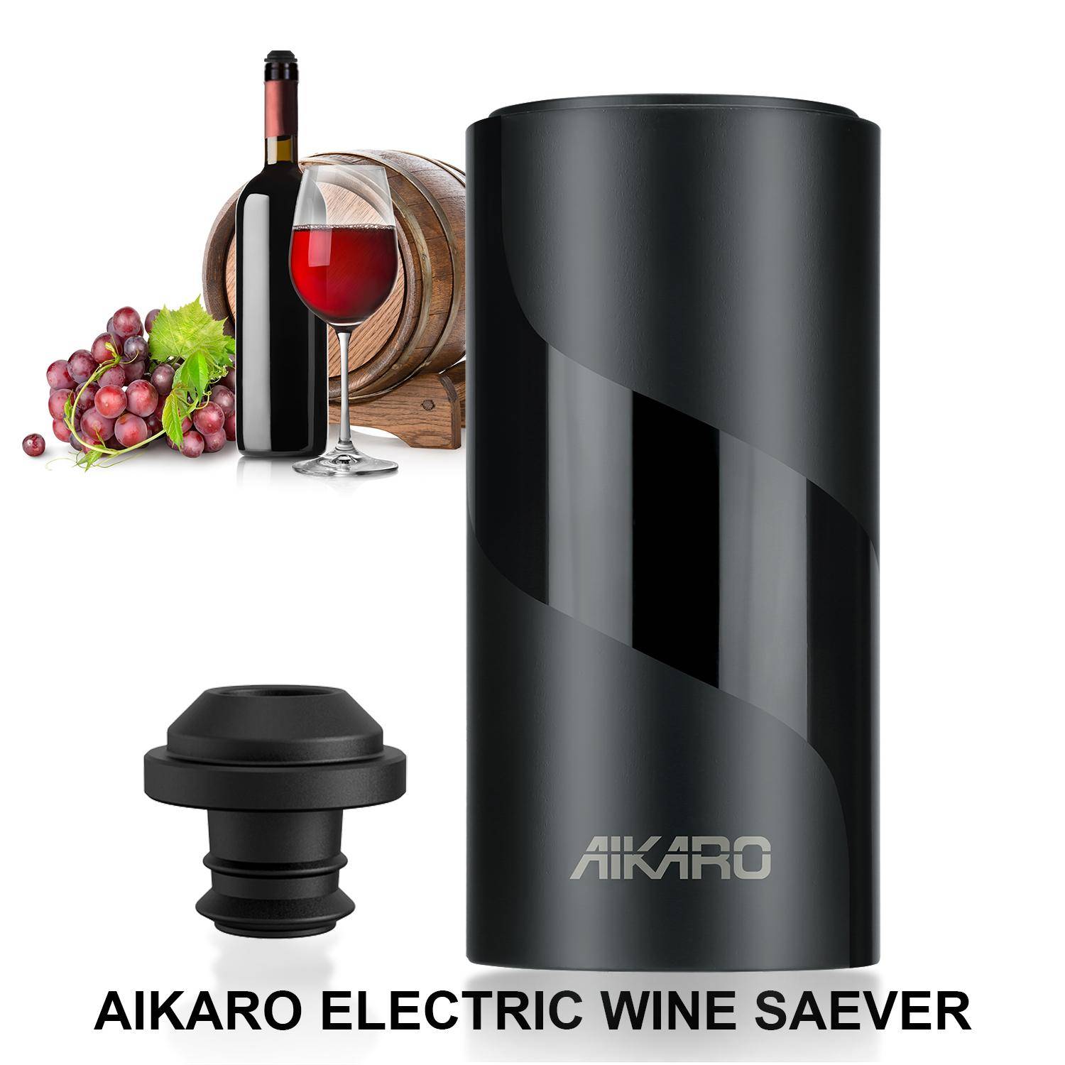 AIKARO Elektrisk Vinsparare Vakuum Pump med Flaskpropp Automatisk Vinbevarare, Batteridriven svart