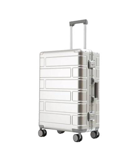 Resväskor aluminium magnesiumlegering bagage resväska universal hjul mode vagn väska lösenord resväska väska, Vitt, 24"