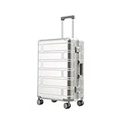 Resväskor aluminium magnesiumlegering bagage resväska universal hjul mode vagn väska lösenord resväska väska, Vitt, 24"