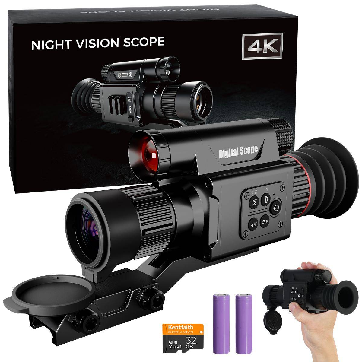 KENTFAITH Night Vision Scope 4K Video Recording, 300m IR Night Vision Range, 5-20X Zoom with PIP Mode, Zero-Calibration Crosshair, Kentfaith