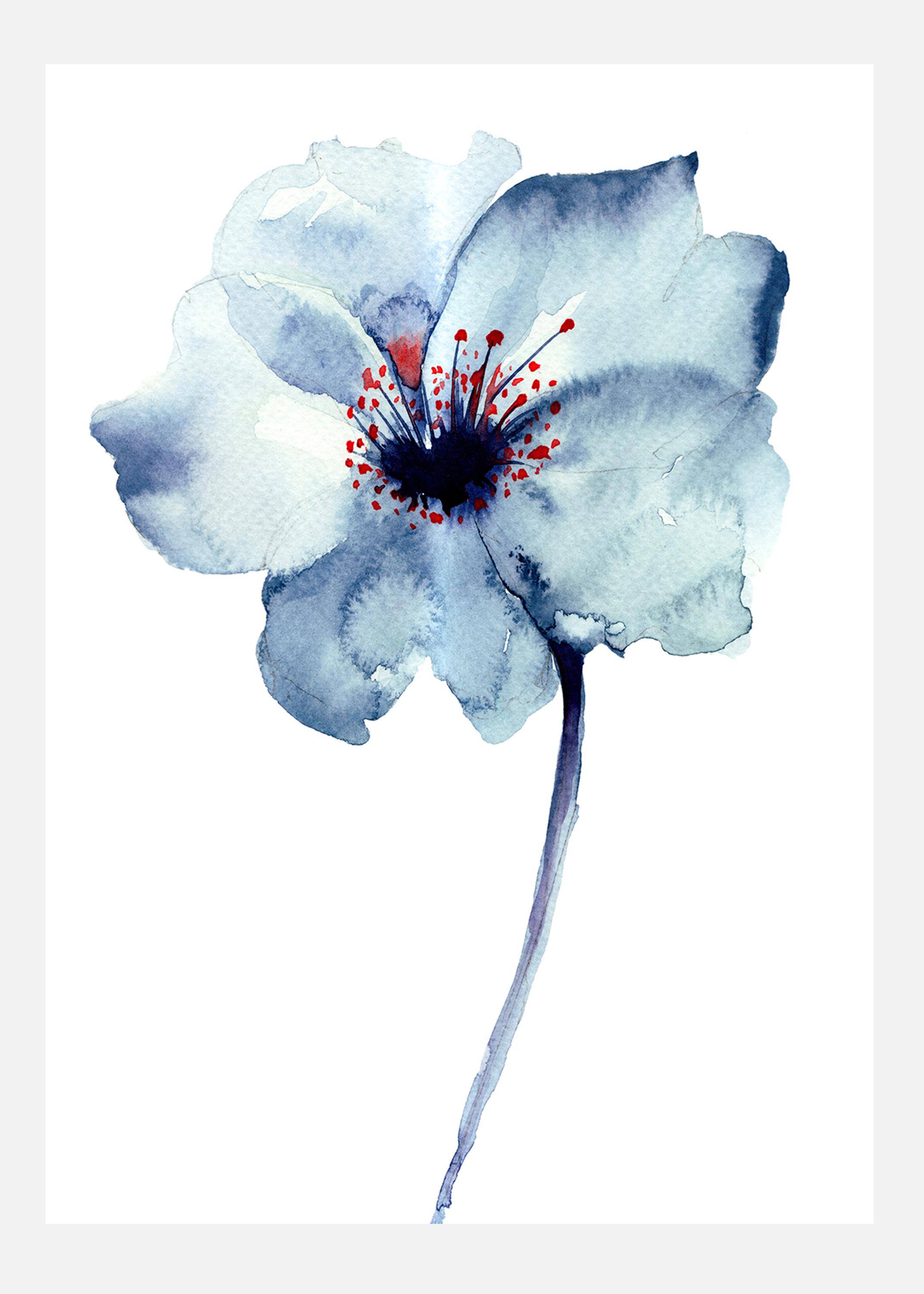 Aquarelle Flower - Blue Canvastavla (30x40 cm)