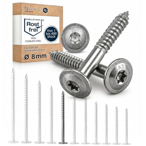 Lot med 100 st rostfritt stål A2 ETA plattskruv TX40 Torx V2A 8 x 140 för träkonstruktion, carport, pergola, taklist