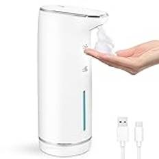 Automatisk tvåldispenser i rostfritt stål - Automatisk tvåldispenser IPX5 vattentät, USB-C laddning, skumtvåldispenser med sensor Infraröd, elektrisk tvålpump för kök och badrum (X16 White)