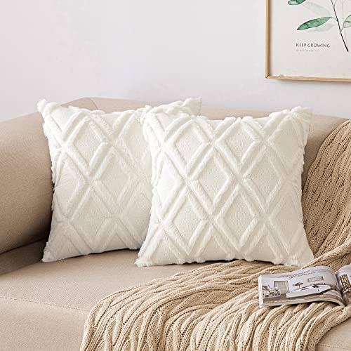 MIULEE Förpackning med 2 kuddöverdrag med plyschull, fodral till prydnadskudde, elegant dekoration för soffa & sovrum, 45 x 45 cm, mjölkvit