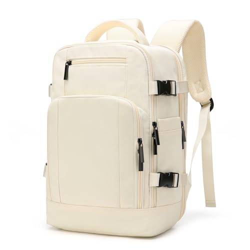 ZHXX Ryanair Handgepäck 40x30x20,Handgepäck Rucksack Leichter Kabinenrucksack mit 14 Zoll Laptopfach & Diebstahlsicherung.Beigeweiß