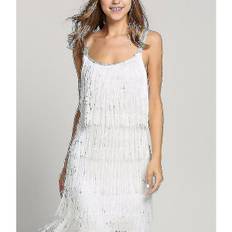 Great Gatsby Kjole 1920'er Fest Vintage Kvast Dame Frynser Kjoler Hvid White S