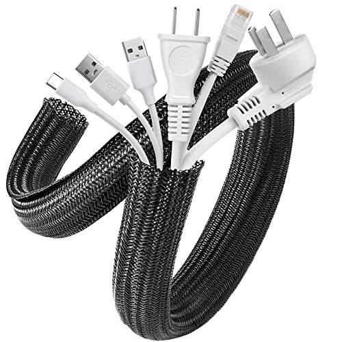 2 st kabelhylsa, 1,5 meter AGPTEK, mjukt husdjurskabelskydd diameter 19-29 mm, justerbar flätad kabelhantering för TV/dator/USB/Audio/Video-kablar, svart