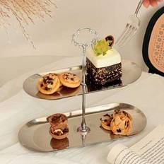 1 st ovalt tårtfat i rostfritt stål i europeisk stil, för hemmabruk, eftermiddagste och dessert, torkad frukt och fruktfat - Multifärgad (silver,guld)