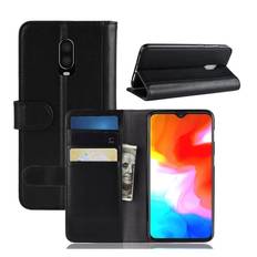 Læder flip cover til OnePlus 6 - Sort