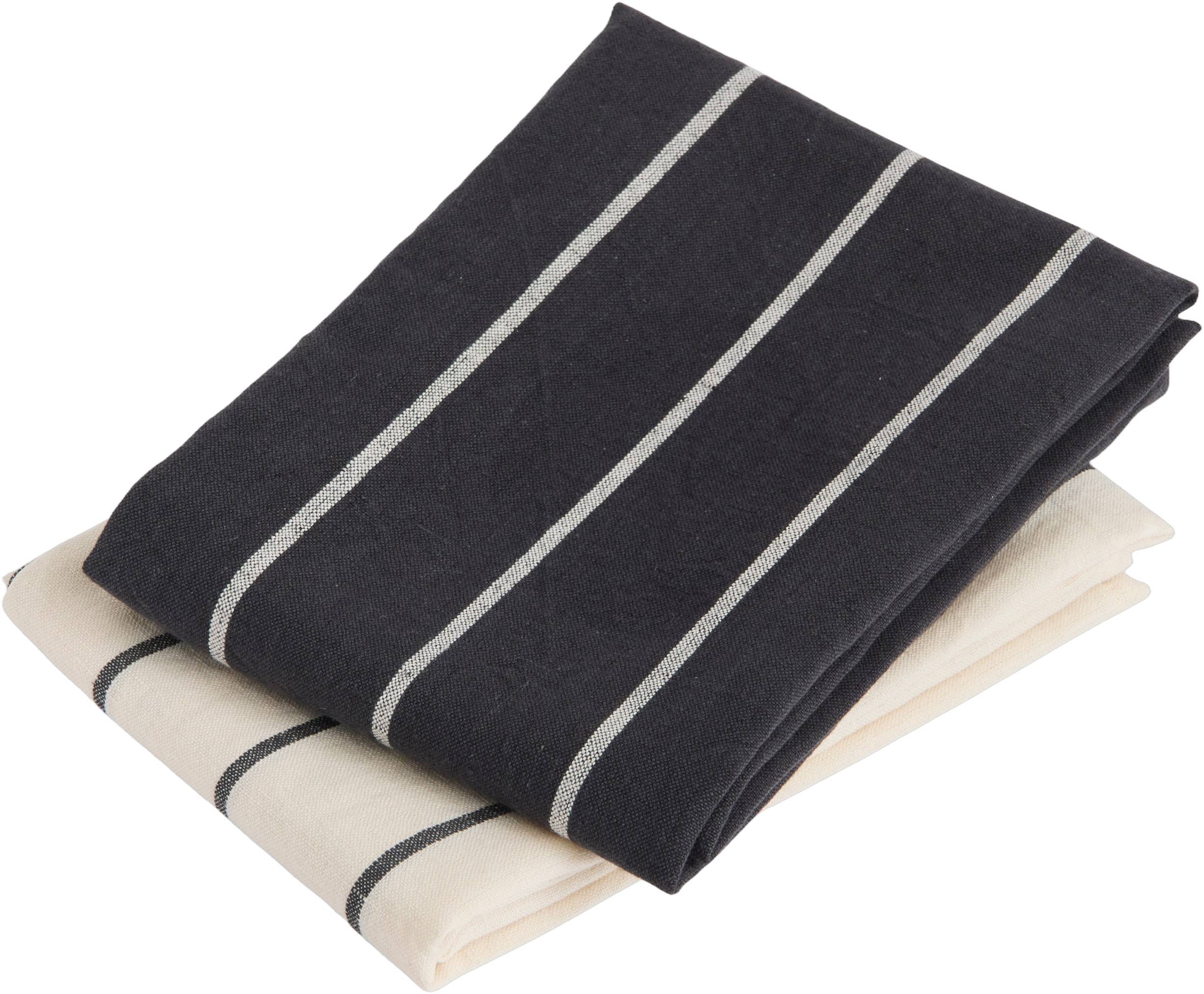 Hay Outdoor Market Tea Towel Set of 2 - Black With Beige Stripe W52 x L80 cm Diskhanddukar Från Magasin - Black/beige Stripes (W52 x L80 cm)