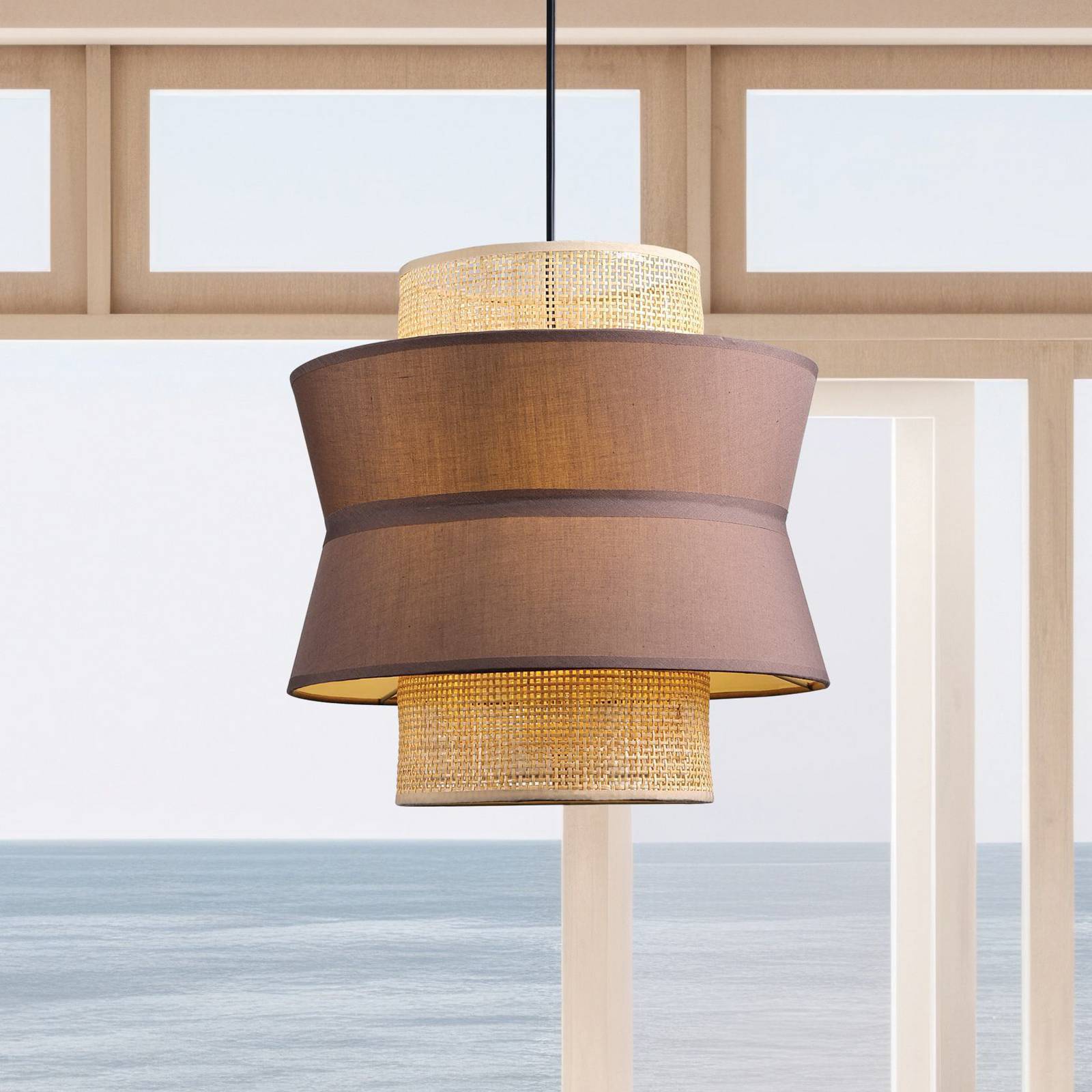 Viokef Hänglampa Rika, dimbar, Aluminium / grå / zink, Vardagsrum / matsal, Textil / tyger / siden, Pendellampa