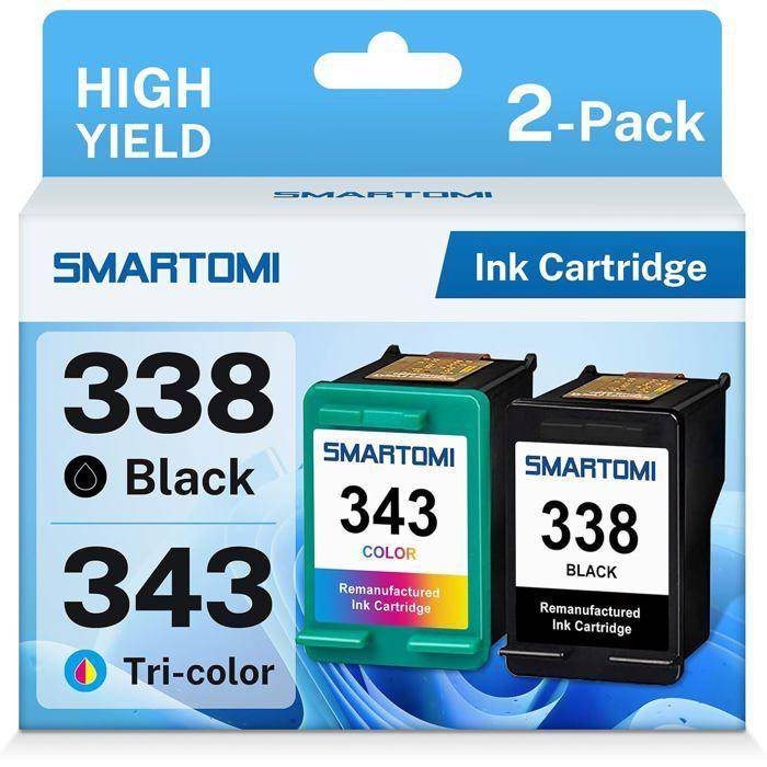 Pack de 2 cartouches remanufacturées compatibles HP 338/343 - 1 noir 480p + 1 tricolore 320p