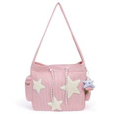 ACUYE Kawaii messengerväska för kvinnor, flera fickor, Kawaii crossbody-väska, estetisk axelväska, söt klaff, messengerväska, stjärna, Y2K hobo-väska, A04-rosa, 38