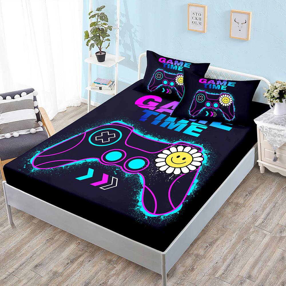 Fitted Sheet Duvet Cover Three-piece Gamepad Cool Mattress Cover - Style 6 / 135x200x40cm Pillowcase x 2