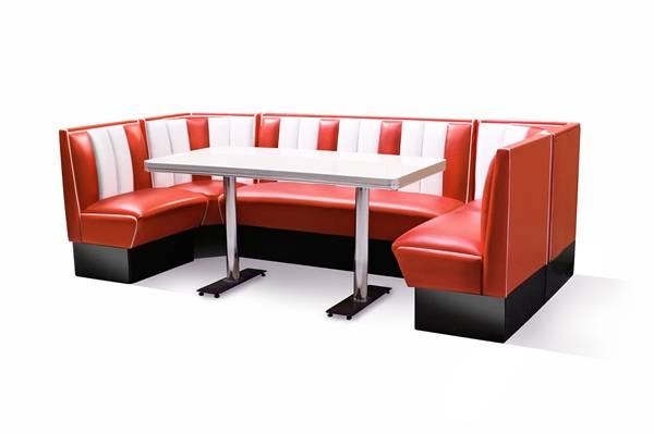 Diner booth komplett med bord 270 cm (Färg: ROSA/VIT, Modell: SVART BLANK)