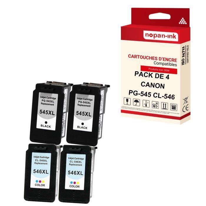 NOPAN-INK - 4 patroner CANON 545 XL (x2) + 546 XL (x2) kompatibla Canon Pixma MG 3000-serien, MG 3000-serien, MG 3000-serien, M