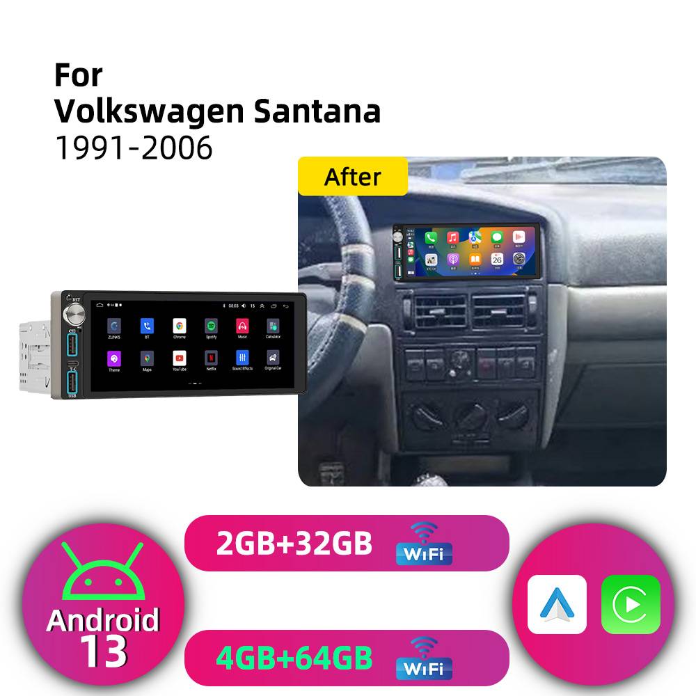 6.86 Screen Android 1Din Car Stereo for VW Volkswagen Santana 1991-2006 CarPlay Navigation Multimedia Autoradio Radio Head Unit