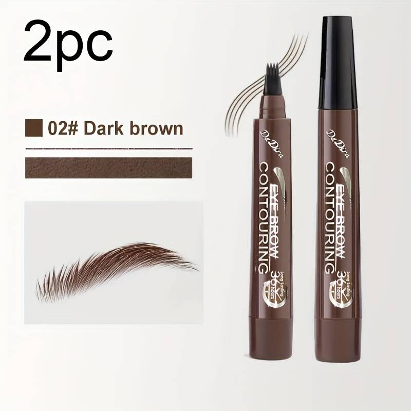 2pcs 4-pronged Liquid Eyebrow Pencil, Long-lasting And Non-smudging, Defining Exquisite Eye Makeup